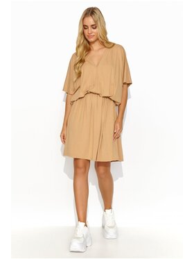 Makadamia Makadamia Sukienka codzienna M827 Beżowy Loose Fit