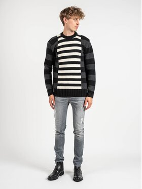 Les Hommes Les Hommes Svetr LLK113-654U | Wool Stripes Round Neck Jumper Černá Regular Fit