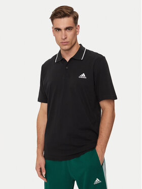 adidas adidas Тениска с яка и копчета Essentials IC9314 Черен Regular Fit