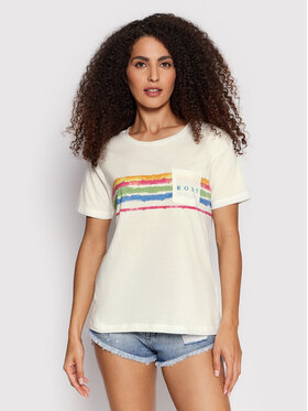 Roxy Roxy T-Shirt Palmtrees ERJZT05329 Biały Regular Fit