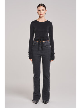 BENU BENU Bluzka Cupro z Wiązaniem Czarny Slim Fit