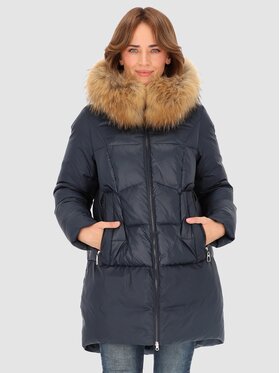 Perso Perso Vatovaná bunda z naturalnym futrem Tmavomodrá Slim Fit