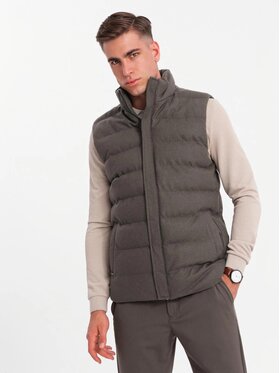 Ombre Ombre Bezrękawnik OM-JAVJ-0200 Khaki Regular Fit