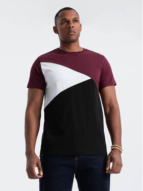 Ombre Ombre T-Shirt OM-TSCT-0174 Bordowy Regular Fit
