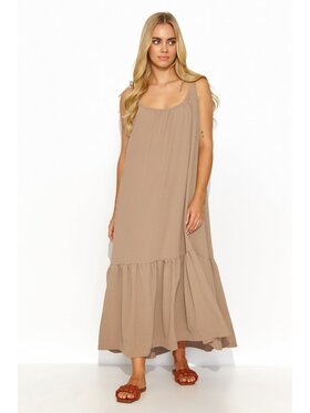 Makadamia Makadamia Sukienka letnia M836 Brązowy Loose Fit