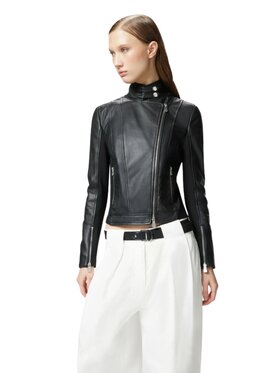 PINKO PINKO Kurtka skórzana Changes chiodo pelle Czarny Authentic Slim Fit