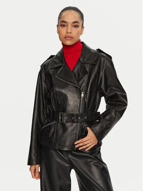 HUGO Hugo Geacă de piele Leraba 50522746 Negru Relaxed Fit