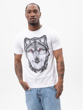 MyStars MyStars T-Shirt Koszulka Z Krótkim Rękawem Męska Biała MyStars Wolf Wilk L Biały Regular Fit