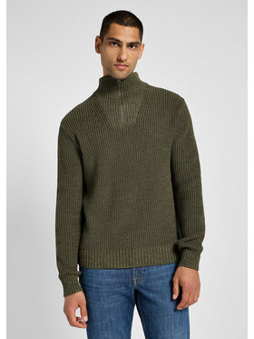 Lee Lee Sweter HALF ZIP KNIT Zielony Regular Fit