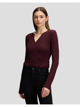 Lee Lee T-Shirt LS HENLEY Brązowy Slim Fit