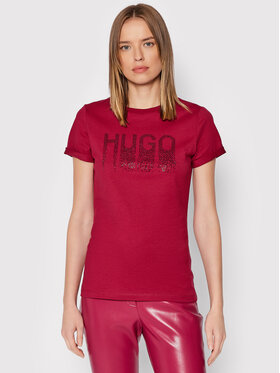 Hugo Hugo T-shirt Rhinestone Logo 50461532 Tamnocrvena Slim Fit