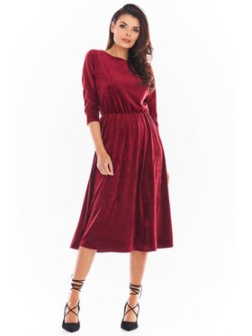 Awama Awama Sukienka dzianinowa A407 Bordowy Basic Fit