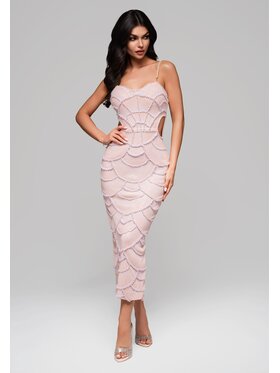 Ombre Ombre Večerní šaty LA-OM-DLR146 Béžová Slim Fit