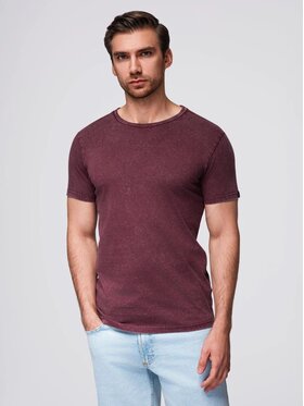 Ombre Ombre T-Shirt OM-TSWT-0116 Bordowy Slim Fit
