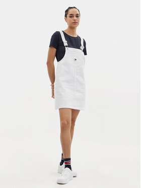 Tommy Jeans Jeans Obleka Pinafore DW0DW17680 Bela Regular Fit