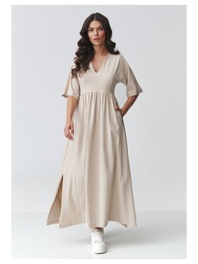 Makadamia Makadamia Sukienka codzienna M933 Beżowy Loose Fit
