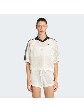 adidas adidas Polo KNITTED CROCHET Biały Loose Fit