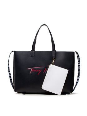 Tommy Hilfiger Tommy Hilfiger Geantă Iconic Tommy Tote Signature AW0AW11324 Bleumarin