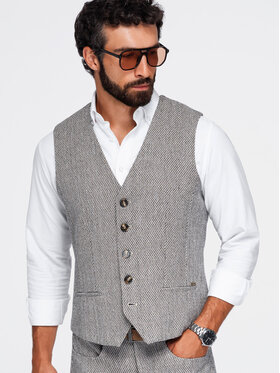 Ombre Ombre Kamizelka OM-BLZV-0155 Brązowy jasny Regular Fit