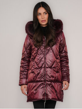 FAN LEATHER FAN LEATHER Kurtka puchowa Puchowa z Kapturem z Lisa Odpinanym 94 Bordowy Standard Fit
