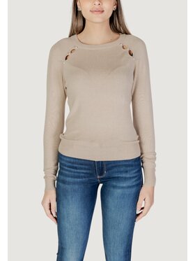 ONLY ONLY Sweter ONLVENICE LIFE LS PEARL DET ONECK CC KNT Beżowy Shirt Fit
