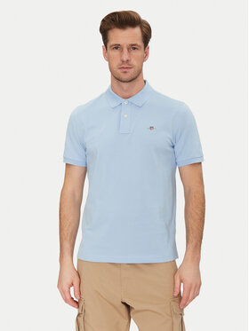 Gant Gant Тениска с яка и копчета Shield Piqué 2210 Светлосиньо Regular Fit
