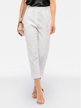 Perso Perso Bavlnené nohavice cygaretki z kieszeniami Biela Slim Fit