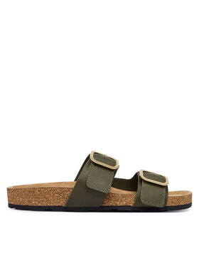 Tommy Hilfiger Tommy Hilfiger Παντόφλες Leather Double Strap Cork Sandals FW0FW09118 Πράσινο