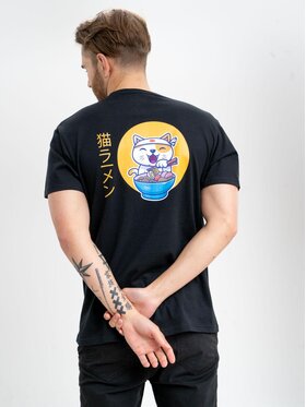 MyStars MyStars T-Shirt Koszulka Z Krótkim Rękawem Czarna My Stars Ramen Neko M Czarny Regular Fit
