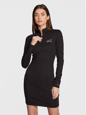 Tommy Jeans Tommy Jeans Kötött ruha Signature Bodycon DW0DW14386 Fekete Slim Fit