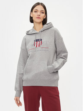 Gant Gant Džemperis ar kapuci Rel Archive Shield Hoodie 4204567 Pelēks Relaxed Fit