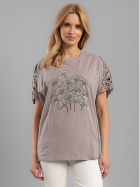 Perso Perso T-Shirt TCE242114F Szary Regular Fit