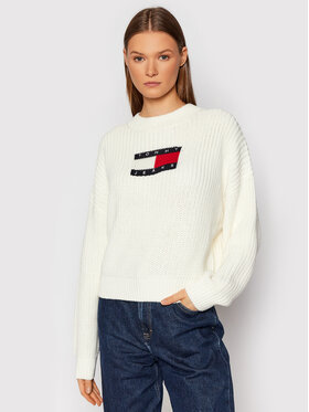 Tommy Jeans Tommy Jeans Sweter Center Flag DW0DW11001 Biały Relaxed Fit