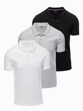 Ombre Ombre Komplet 3 koszulek polo OM-POBS-0133 Szary Regular Fit