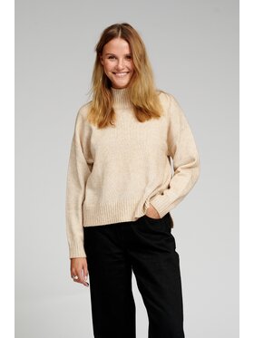 TeeShoppen TeeShoppen Sweter Koszulka kołnierzyka w kolejce oversifed Beżowy Oversize