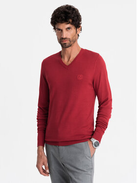 Ombre Ombre Sweter OM-SWBS-0107 Czerwony Regular Fit