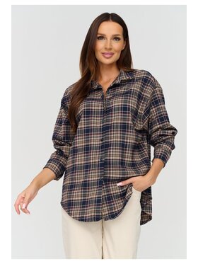 Makadamia Makadamia Koszula C82 Bordowy Loose Fit