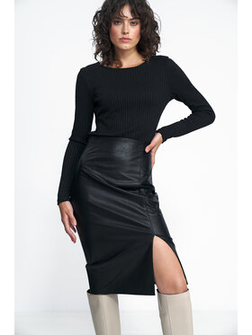 NIFE NIFE Spódnica skórzana SP72 Czarny Regular Fit