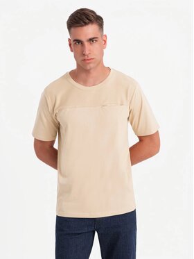 Ombre Ombre T-Shirt OM-TSCT-0171 Beżowy Loose Fit