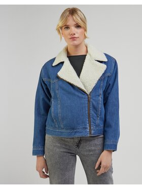 Lee Lee Kurtka jeansowa Sherpa Moto Jkt Mid Blues Niebieski Regular Fit