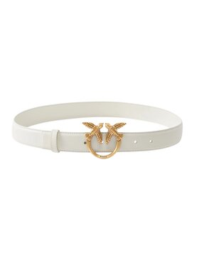 PINKO PINKO Pasek Cintura Love Birds in pelle 3cm Biały