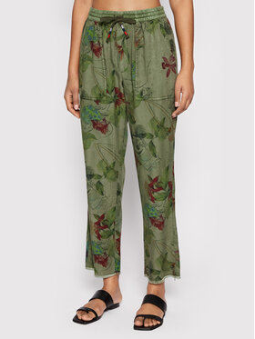 Desigual Desigual Pantaloni din material DISNEY Mickey Camo Flowers 22SWPW23 Verde Regular Fit