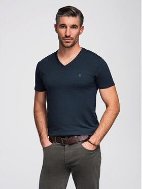 Ombre Ombre T-Shirt OM-TSCT-0106 Granatowy Slim Fit
