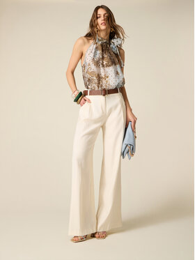 Oltre Oltre Spodnie materiałowe P009R008933N021 Biały Baggy Fit