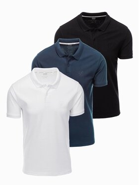 Ombre Ombre Komplet 3 koszulek polo OM-POBS-0133 Czarny Regular Fit