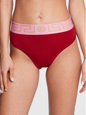 Versace Versace Klasične spodnje hlačke z visokim pasom Greca Border AUD01050 Rdeča
