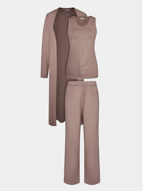 Selmark Selmark Комплект пуловер и платнени панталони Tricot P7777 Кафяв Regular Fit