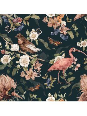 Dekornik Dekornik Tapeta Tropical Birds Paradise Granatowy