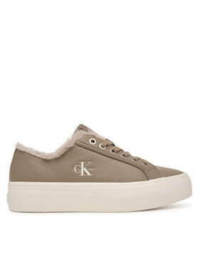 Calvin Klein Calvin Klein Sneakersy Vulc Flatf Laceup Lth Fur HW0HW03235 Beżowy