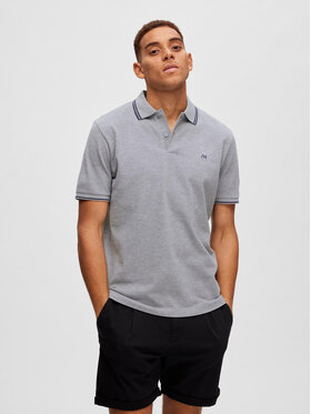 Selected Homme Selected Homme Тениска с яка и копчета 16087840 Сив Regular Fit